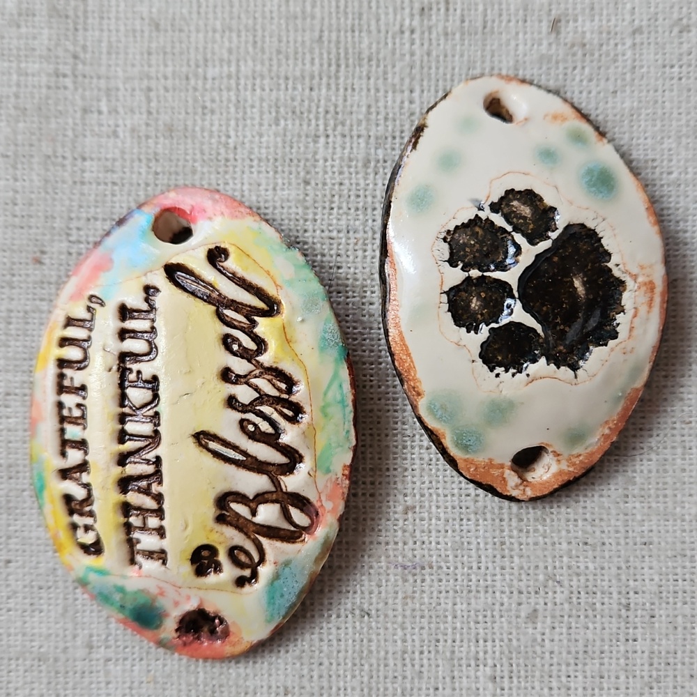 2 Artisan Ceramic Bracelet Connectors *slightly less than perfect* Paw/Grateful